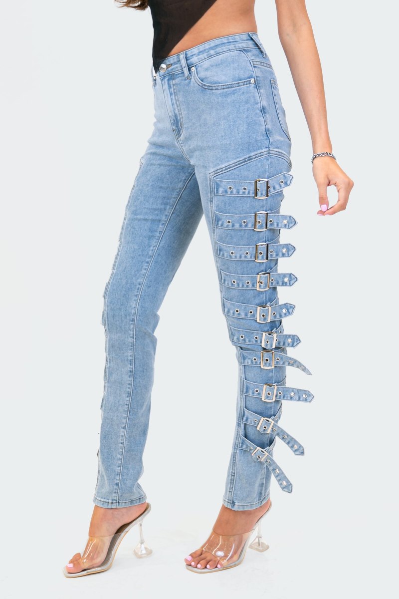 Edikted Buckle Up Stretch Jeans Blue | USA BB786938H0