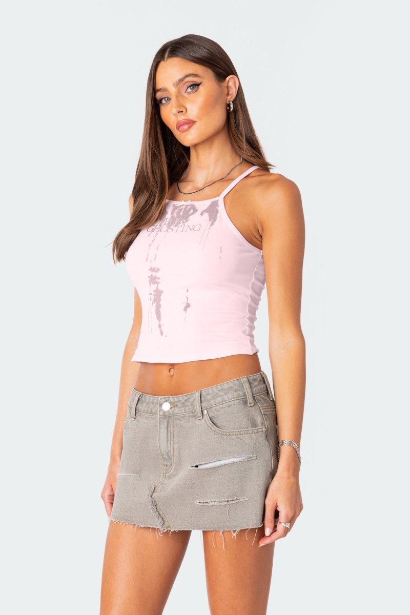 Edikted Busy Ghosting Tank Graphic Tops Light Pink | USA KV520442M6