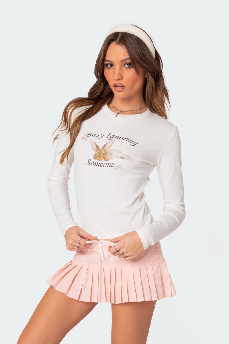 Edikted Busy Ignoring Long Sleeve T Shirts Cream | USA XA720622V5