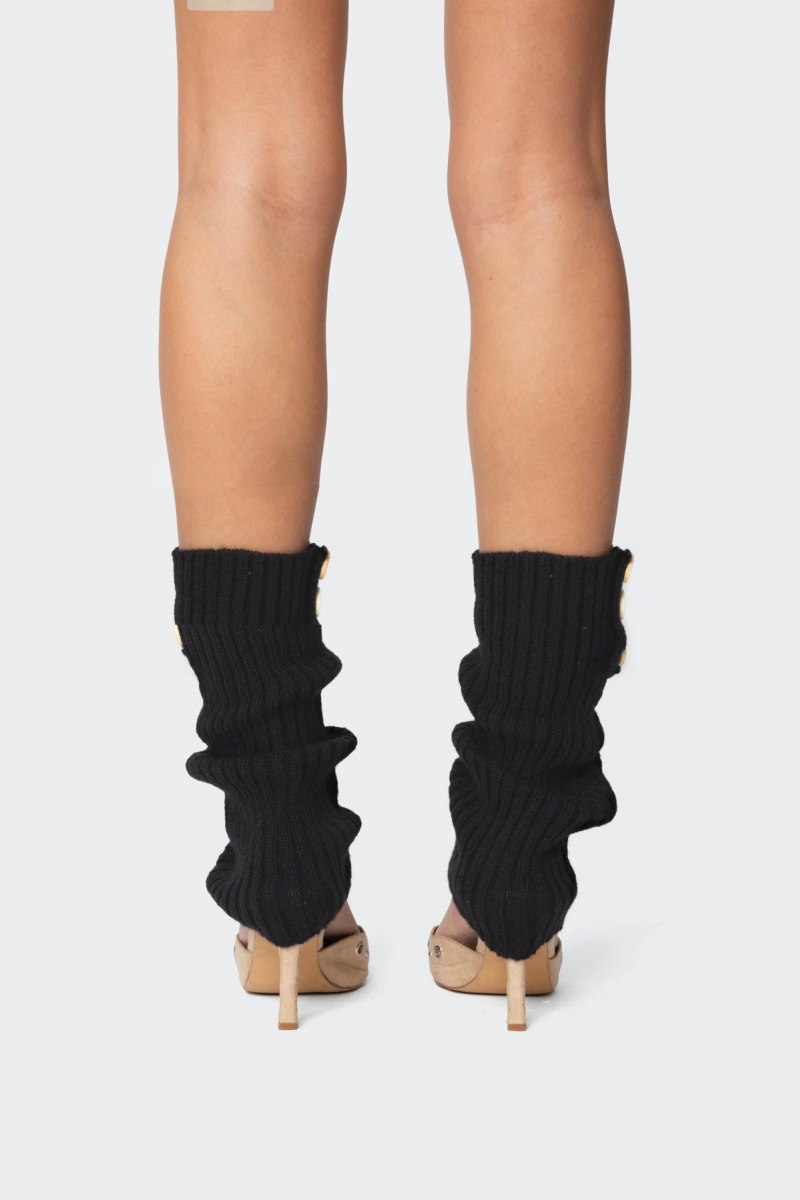 Edikted Button Leg Warmers Socks Black | USA SO690619Z1