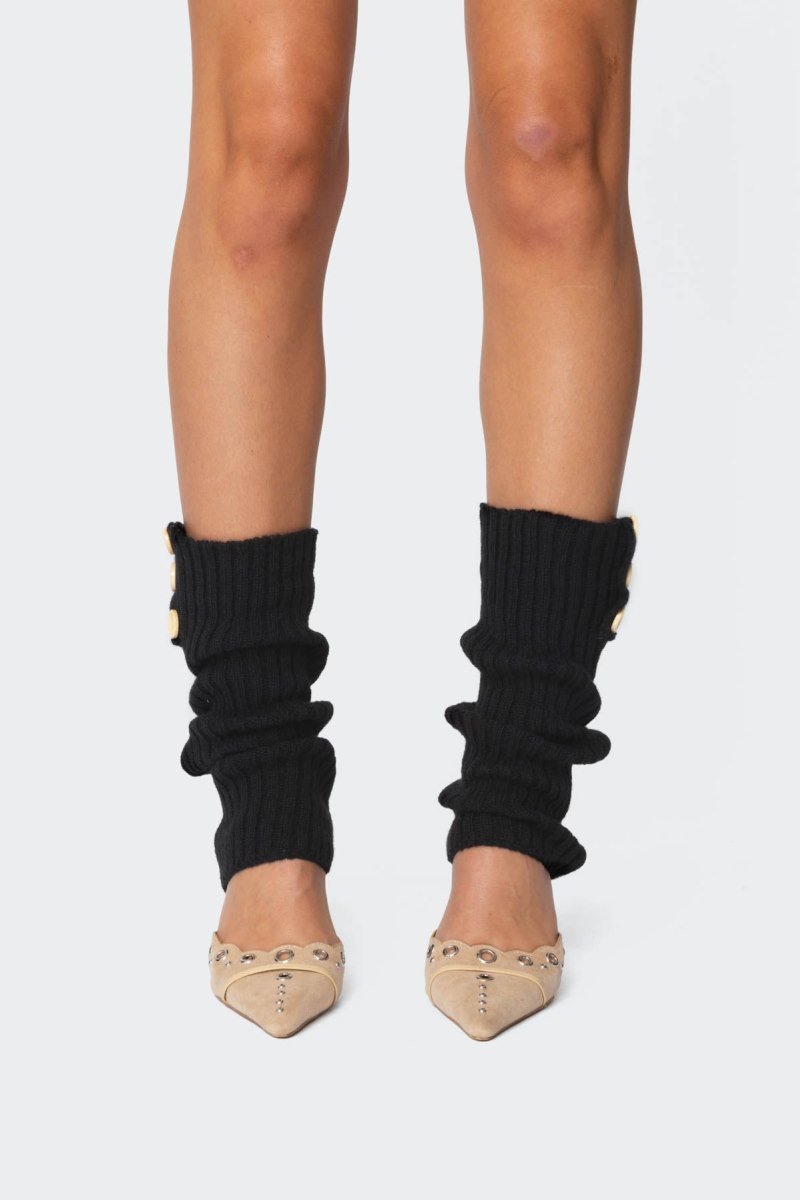 Edikted Button Leg Warmers Socks Black | USA SO690619Z1