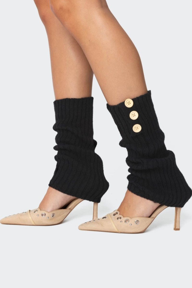 Edikted Button Leg Warmers Socks Black | USA SO690619Z1
