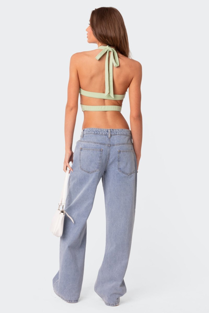 Edikted Cady Tie Front Cut Out Crop Tops Black | USA HH268036V6