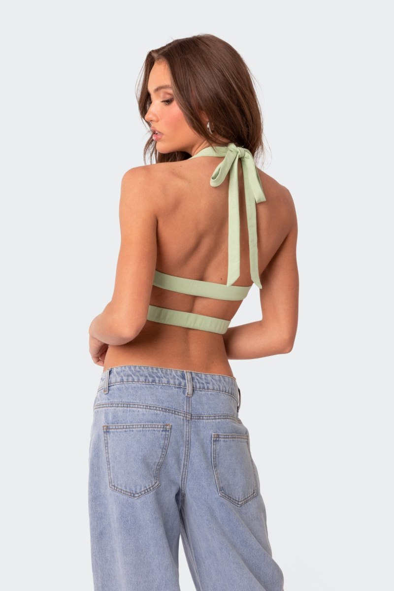 Edikted Cady Tie Front Cut Out Crop Tops Black | USA HH268036V6