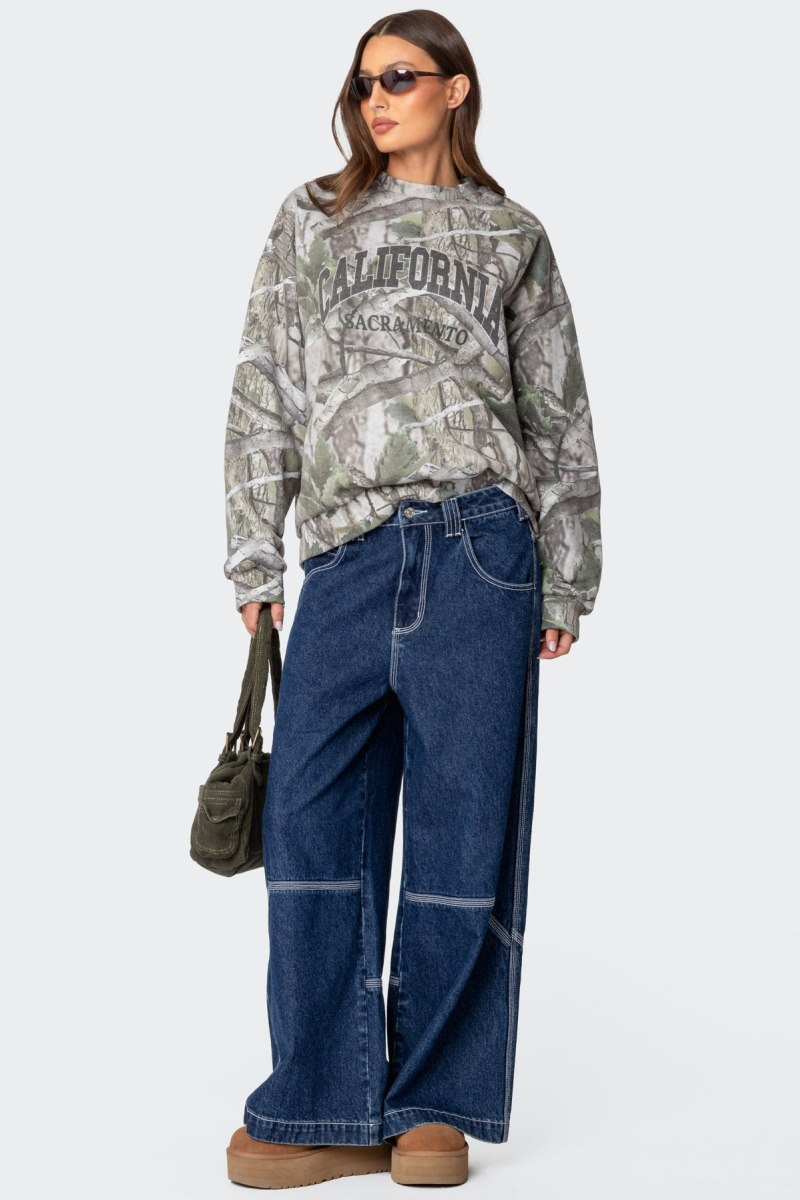 Edikted Cali Baby Camo Sweatshirt Long Sleeve Tops Olive | USA LQ689888U5