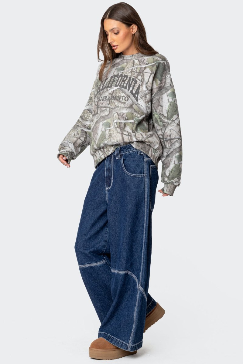 Edikted Cali Baby Camo Sweatshirts Olive | USA ML469016K8