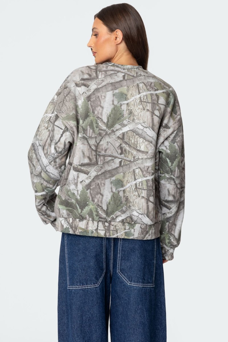 Edikted Cali Baby Camo Sweatshirts Olive | USA ML469016K8