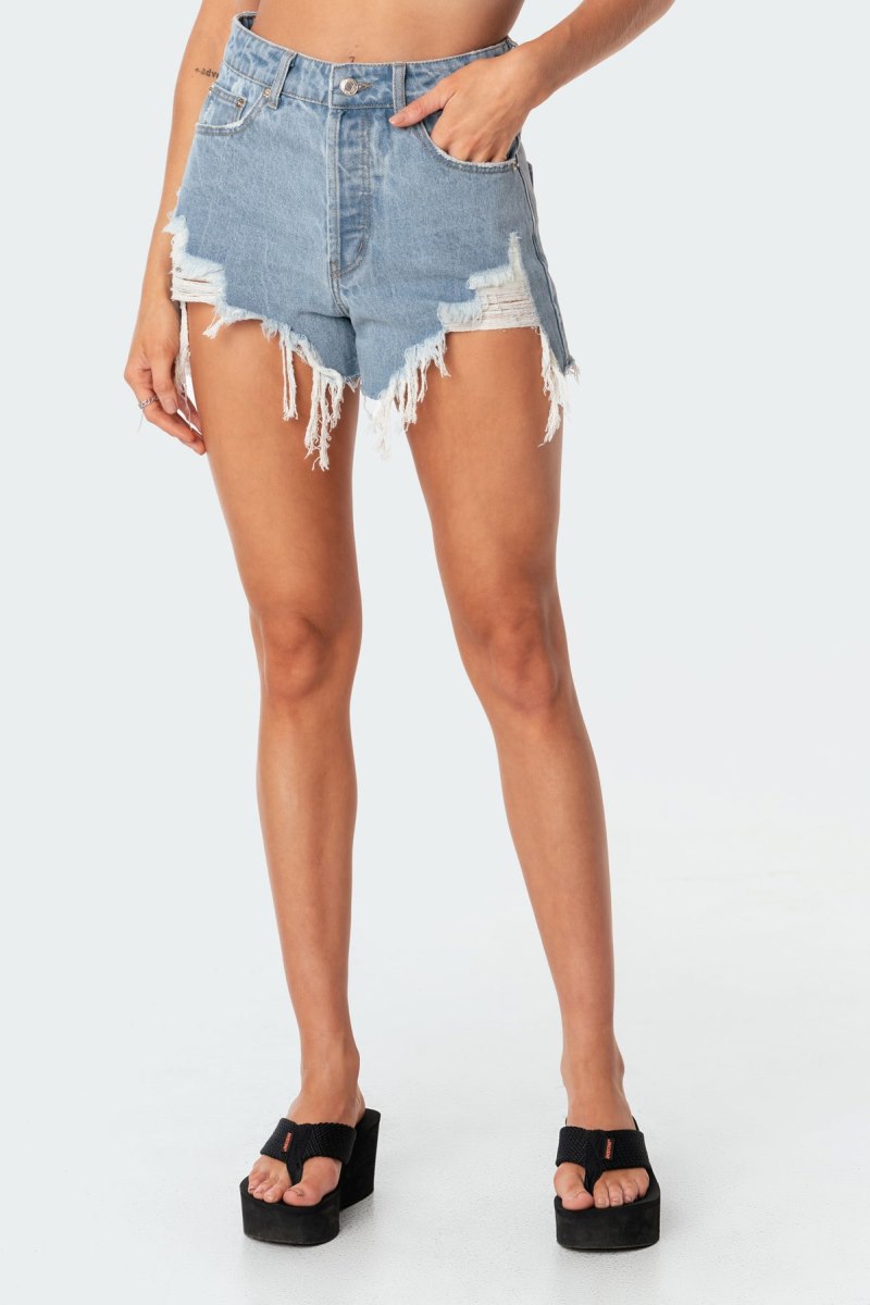 Edikted Cali Girl Denim Shorts Blue | USA ZF855315G5