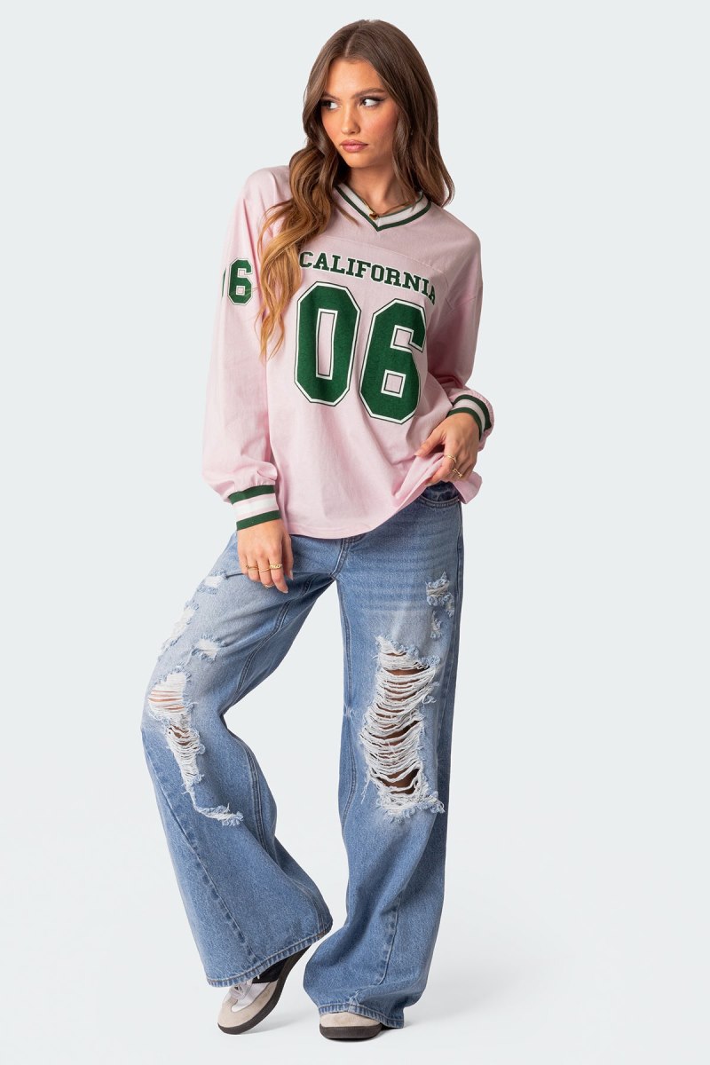 Edikted Cali Oversized Baseball T Shirt Long Sleeve Tops Green | USA OZ086338D1