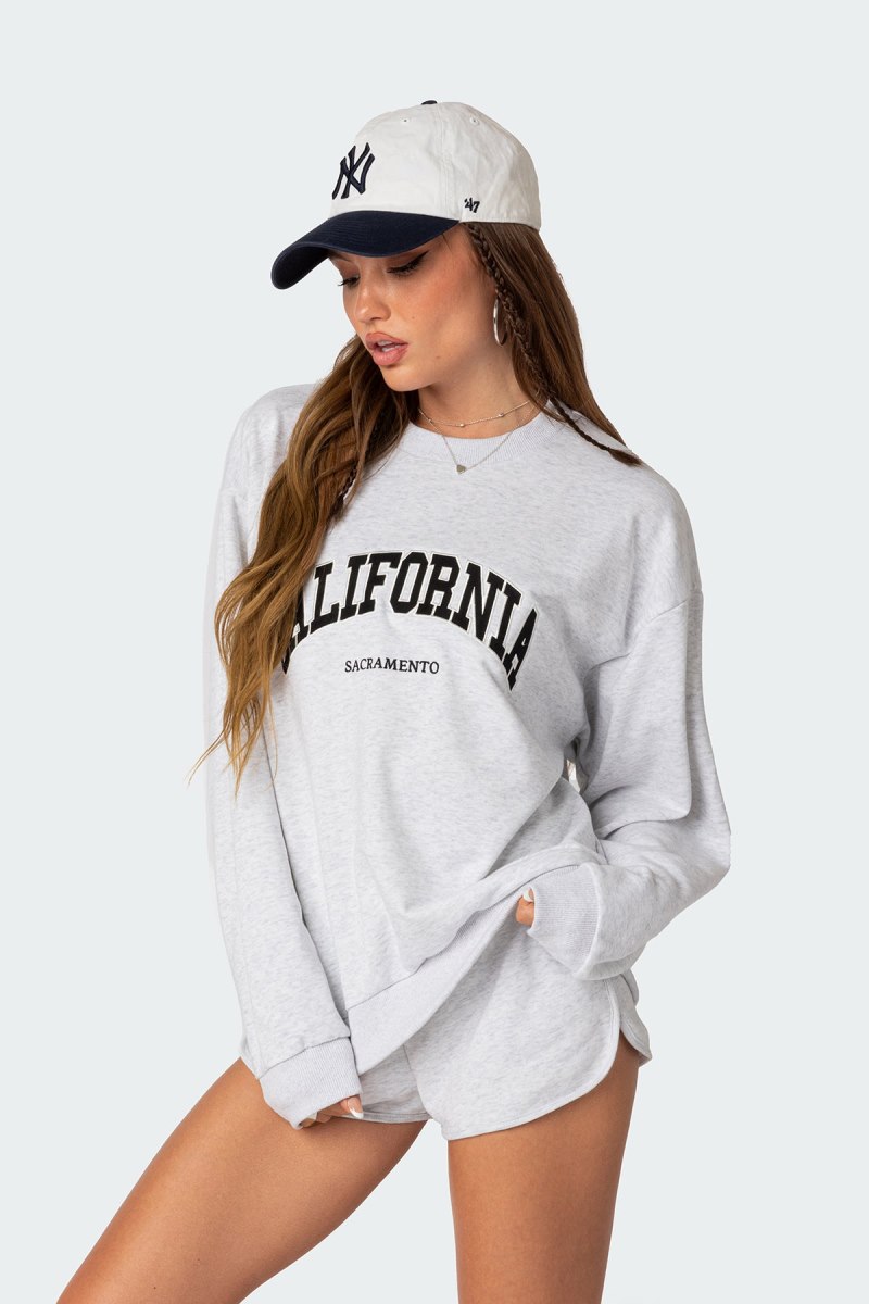Edikted California Girl Oversized Sweatshirts Gray Melange | USA EX217721D4
