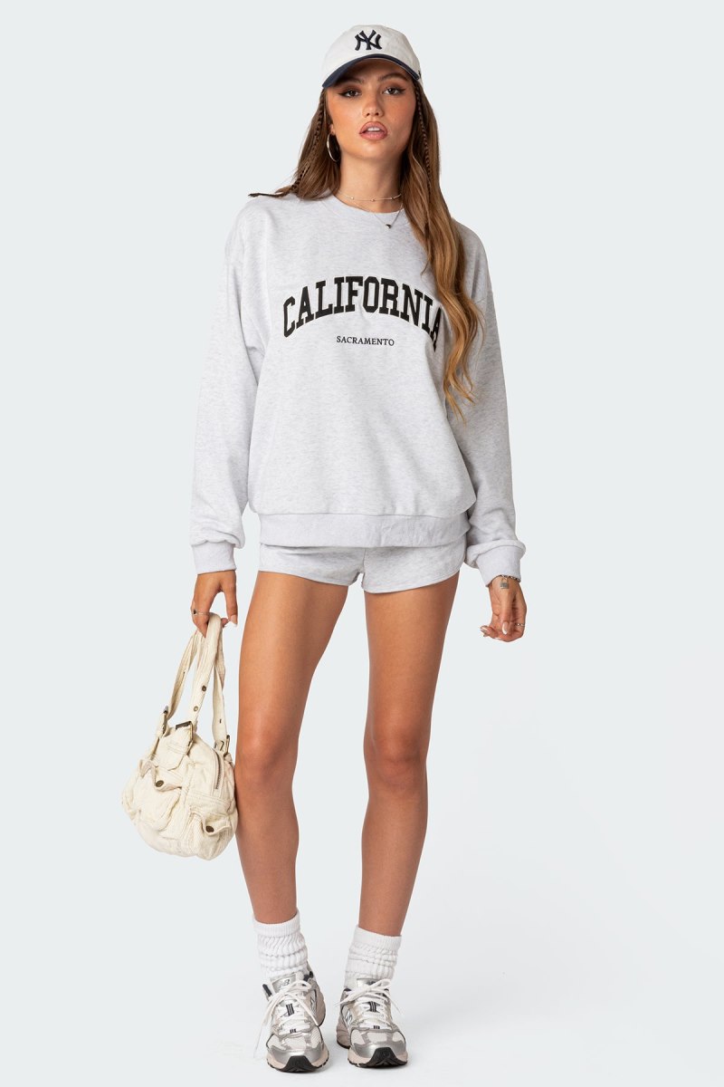 Edikted California Girl Oversized Sweatshirt Long Sleeve Tops Gray Melange | USA YT899269E4