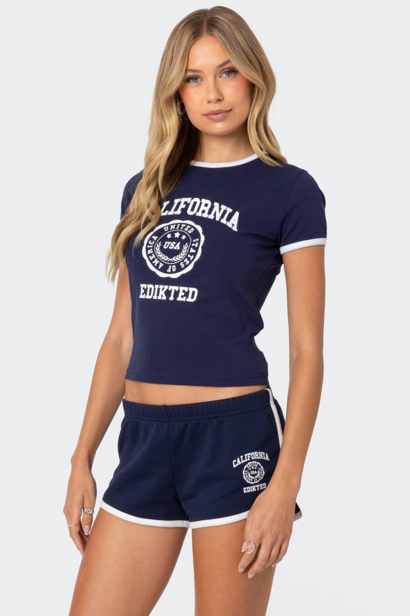 Edikted California T Shirt Graphic Tops Navy | USA XS473867T2