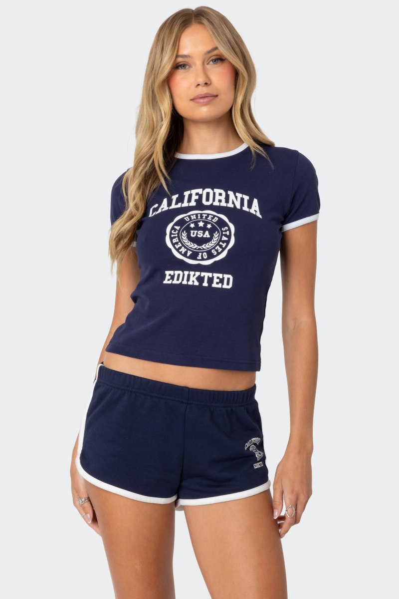 Edikted California T Shirt Graphic Tops Navy | USA XS473867T2
