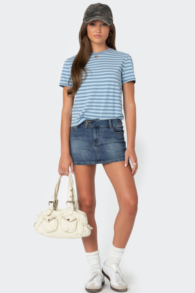 Edikted Callahan Striped T Shirts Blue | USA DK760876M5
