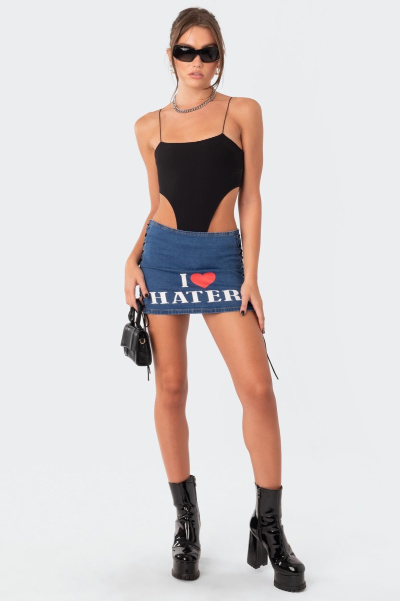 Edikted Camilla Ribbed High-Cut Bodysuit Black | USA PV835893V4