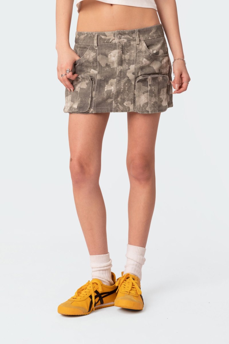 Edikted Camo Low Rise Denim Cargo Mini Skirts Olive | USA PZ735573W0