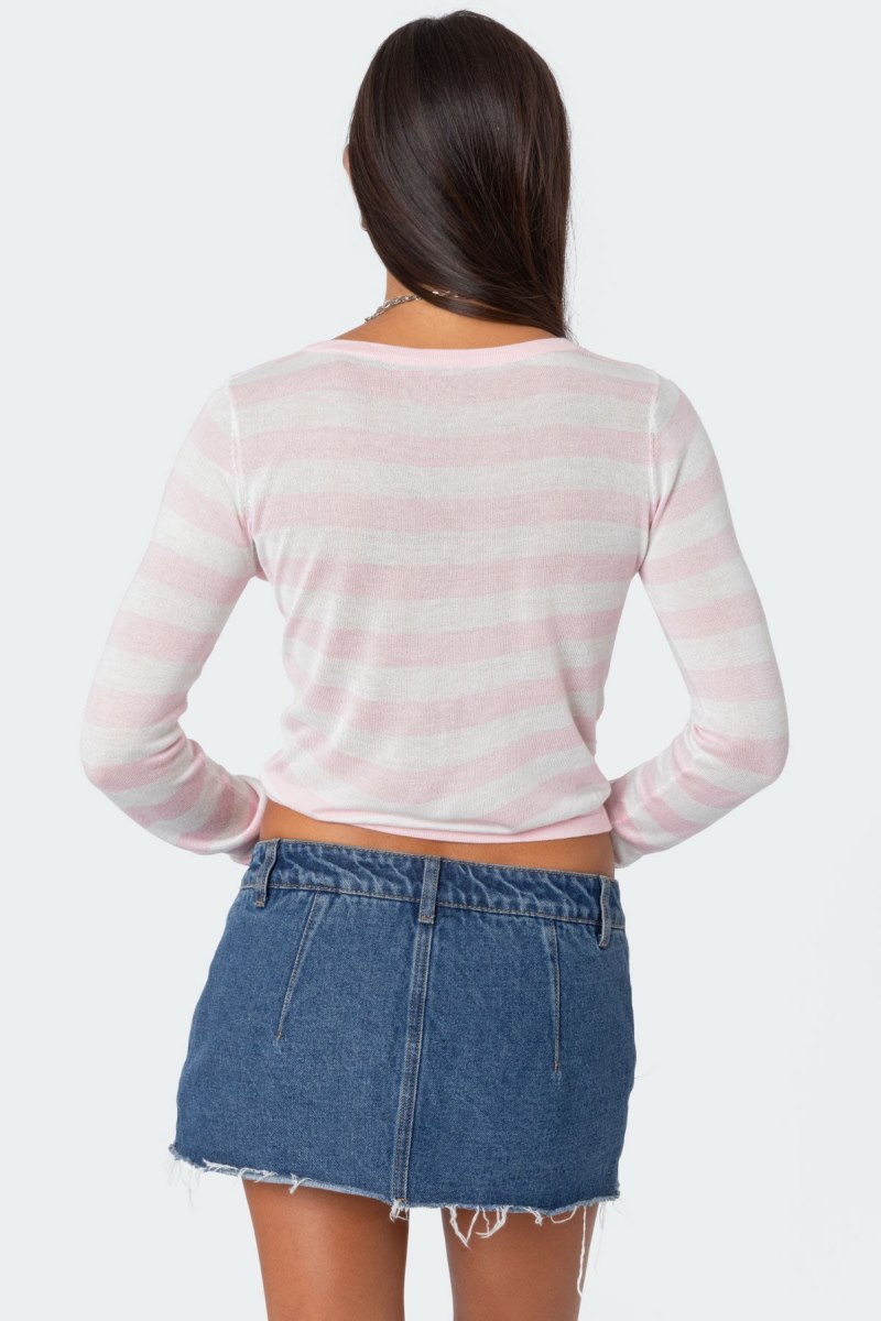 Edikted Candice Striped Knit Long Sleeve Tops Light Pink | USA GC059495C0