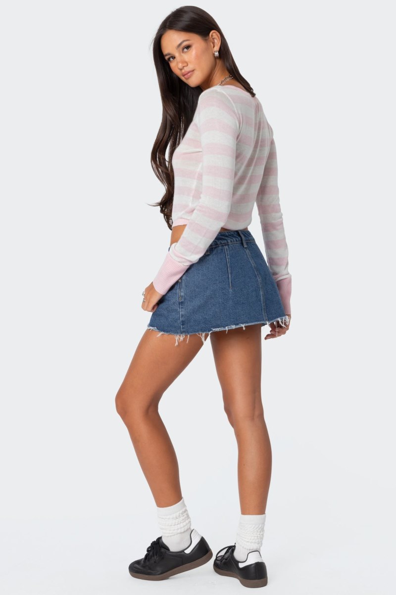 Edikted Candice Striped Knit Long Sleeve Tops Light Pink | USA GC059495C0