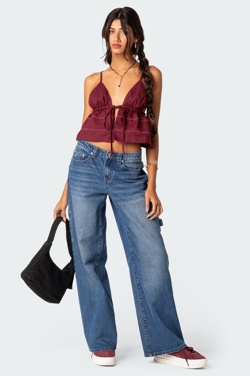 Edikted Candy Cotton Tie Front Tank Top Blue | USA VM965466R0