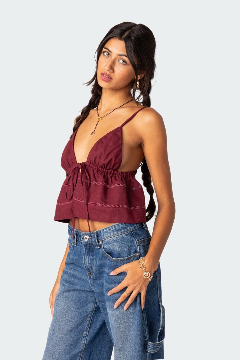 Edikted Candy Cotton Tie Front Tank Top Blue | USA VM965466R0