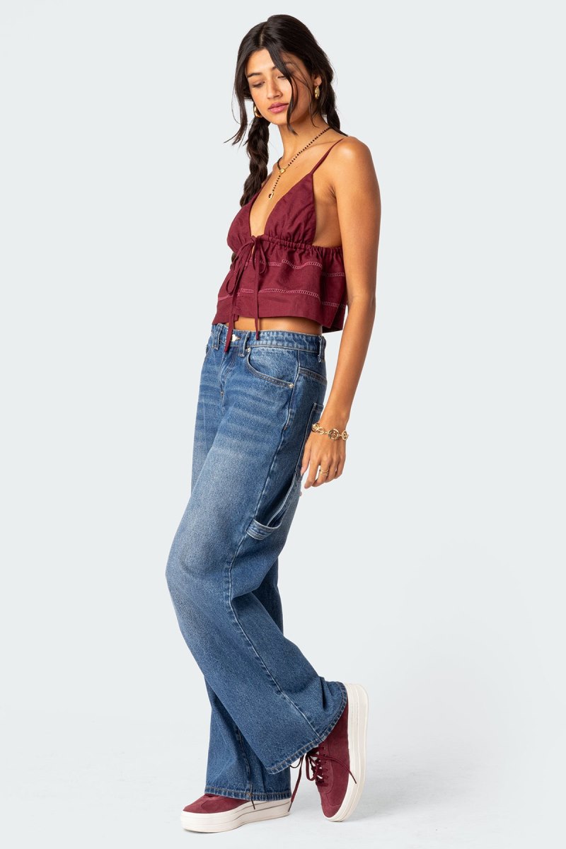 Edikted Candy Cotton Tie Front Tank Top Blue | USA VM965466R0