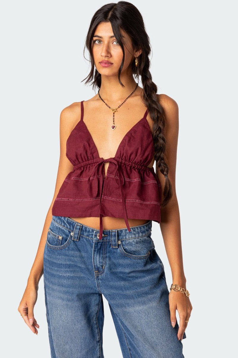 Edikted Candy Cotton Tie Front Tank Top Blue | USA VM965466R0