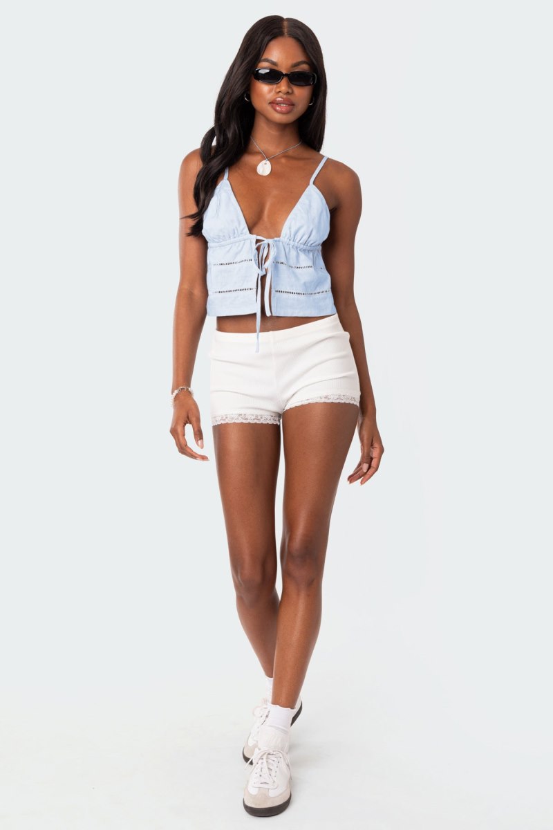 Edikted Candy Cotton Tie Front Tank Top Blue | USA WH124922E7