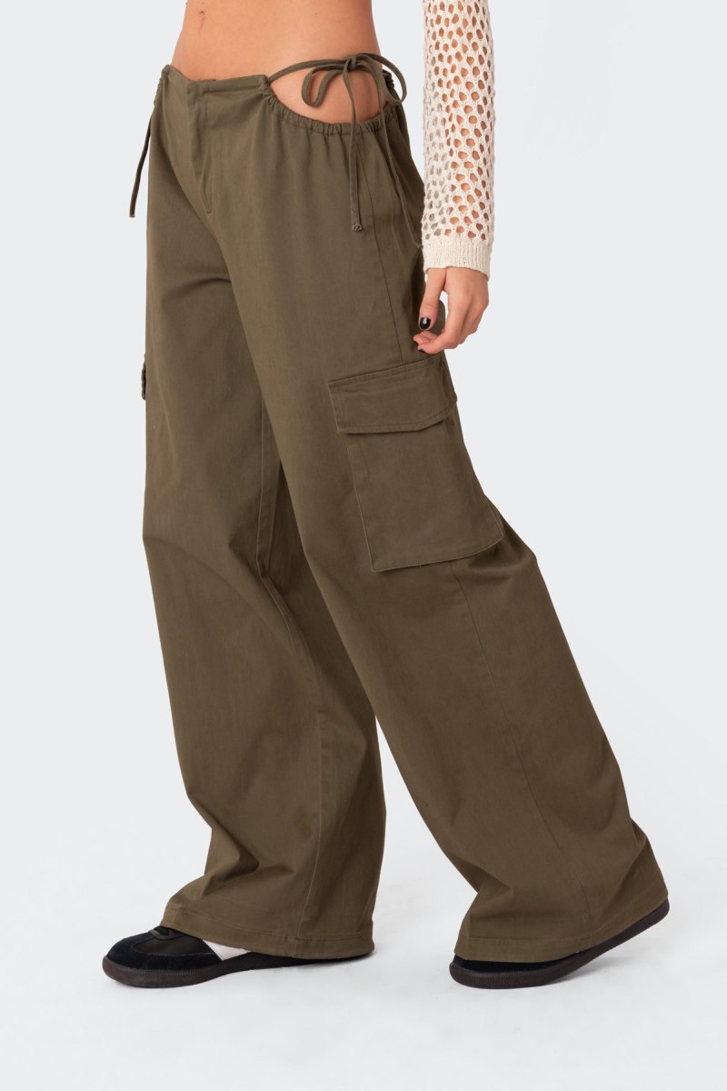 Edikted Carlo Low Rise Side Cut Out Cargo Pants Olive | USA TS280178Z8