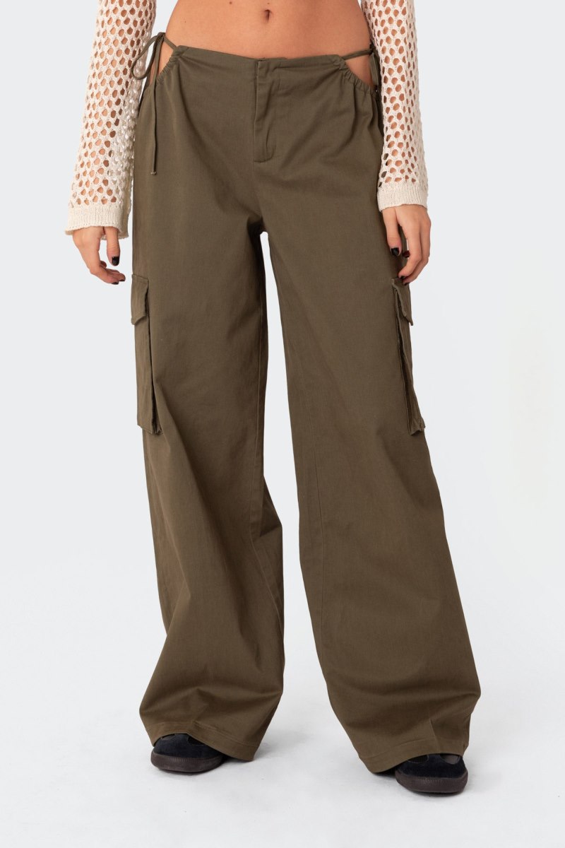 Edikted Carlo Low Rise Side Cut Out Cargo Pants Olive | USA VZ789278K7