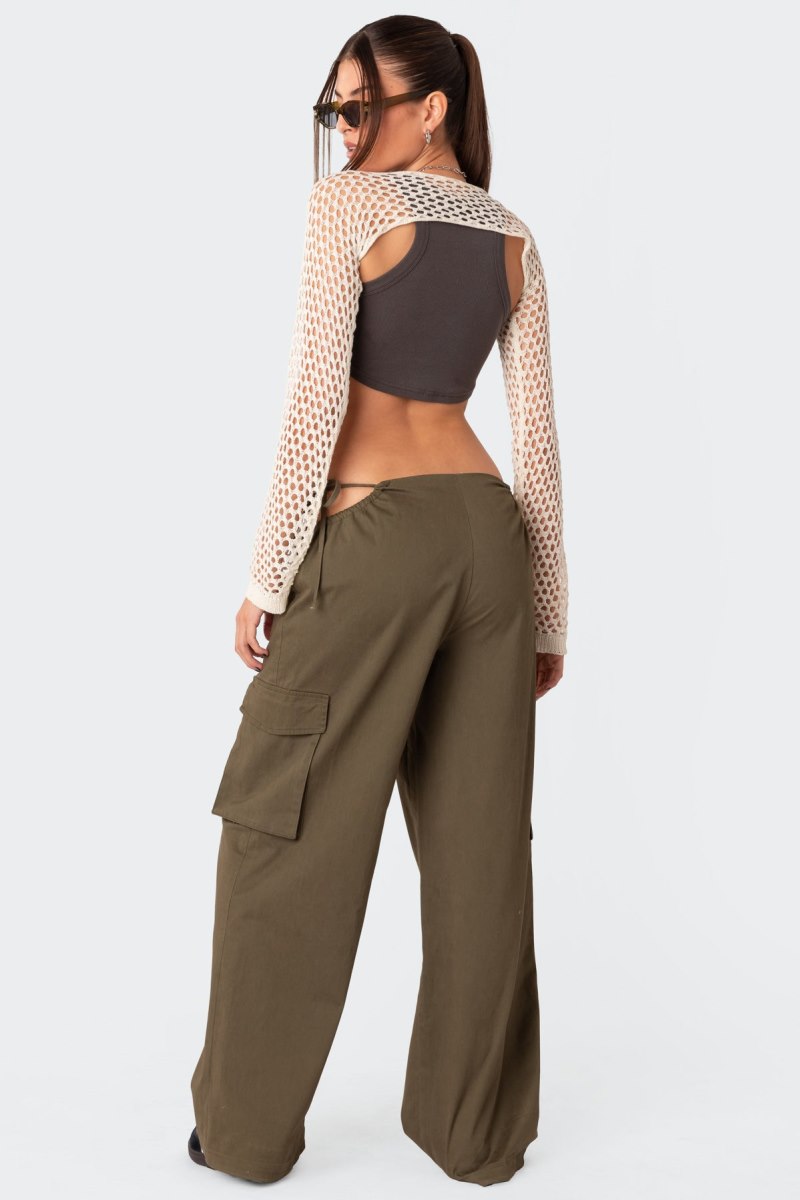 Edikted Carlo Low Rise Side Cut Out Cargo Pants Olive | USA VZ789278K7