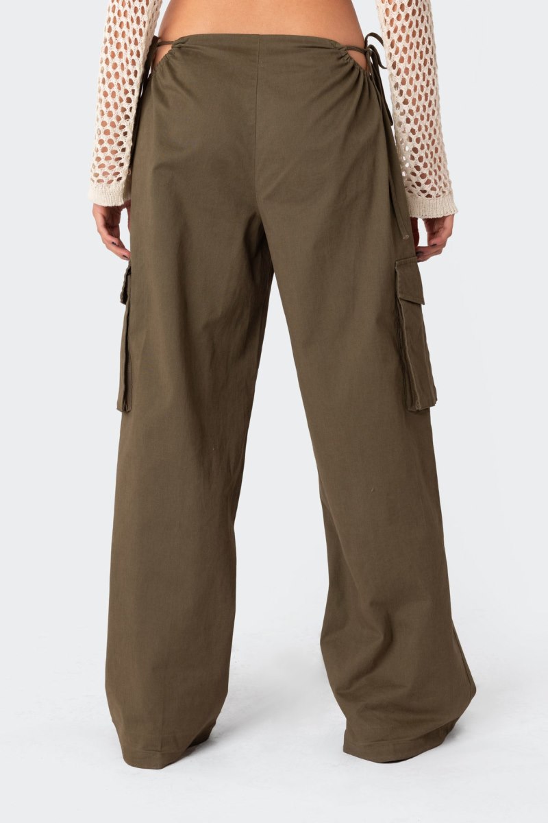 Edikted Carlo Low Rise Side Cut Out Cargo Pants Olive | USA VZ789278K7