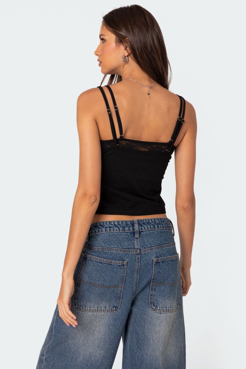 Edikted Carnation Lacey Layered Tank Top Black | USA XB333233F4