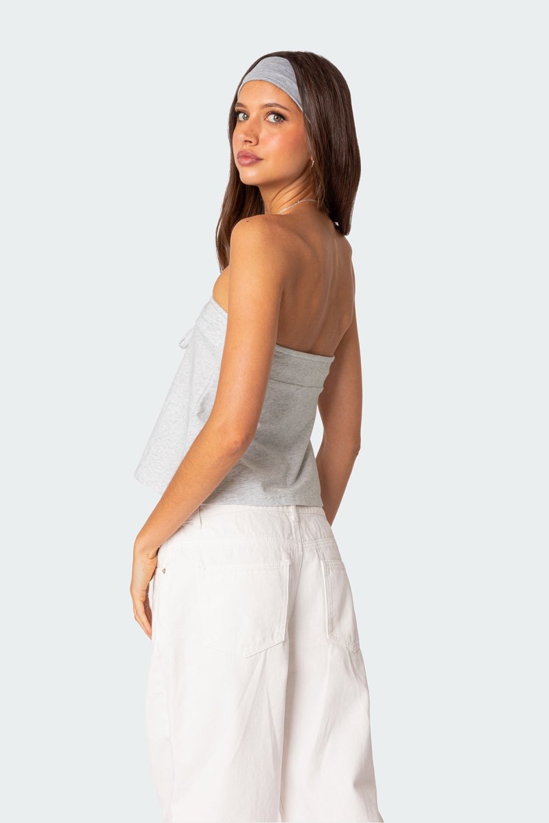 Edikted Caroline Tie Front Strapless Strapless Tops Gray Melange | USA UM743634Y7