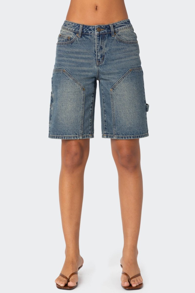 Edikted Carpenter Denim Bermuda Shorts Blue | USA QT615341J2