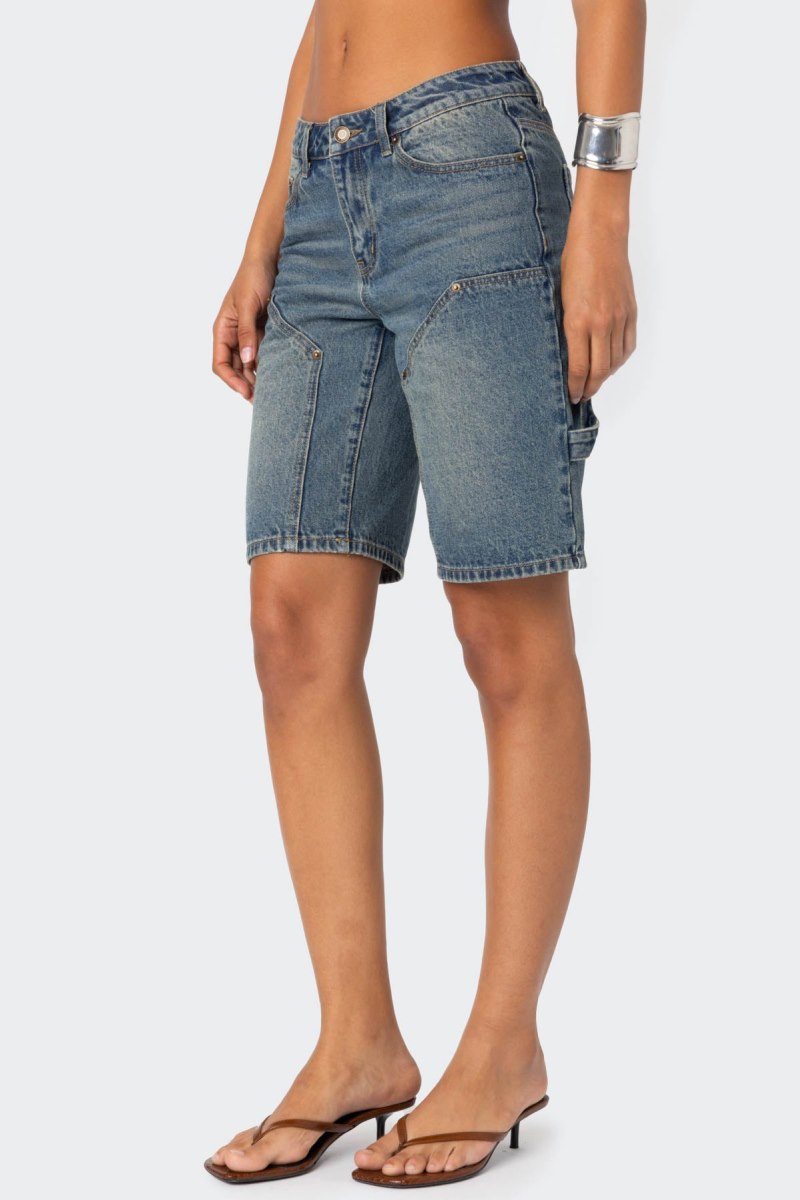 Edikted Carpenter Denim Bermuda Shorts Blue | USA QT615341J2
