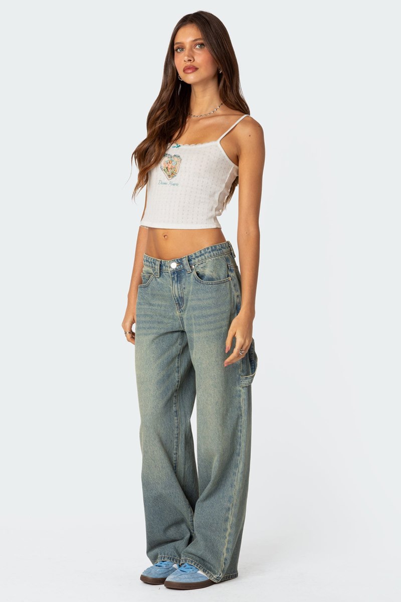 Edikted Carpenter Low Rise Jeans Blue Washed | USA SJ670817H4