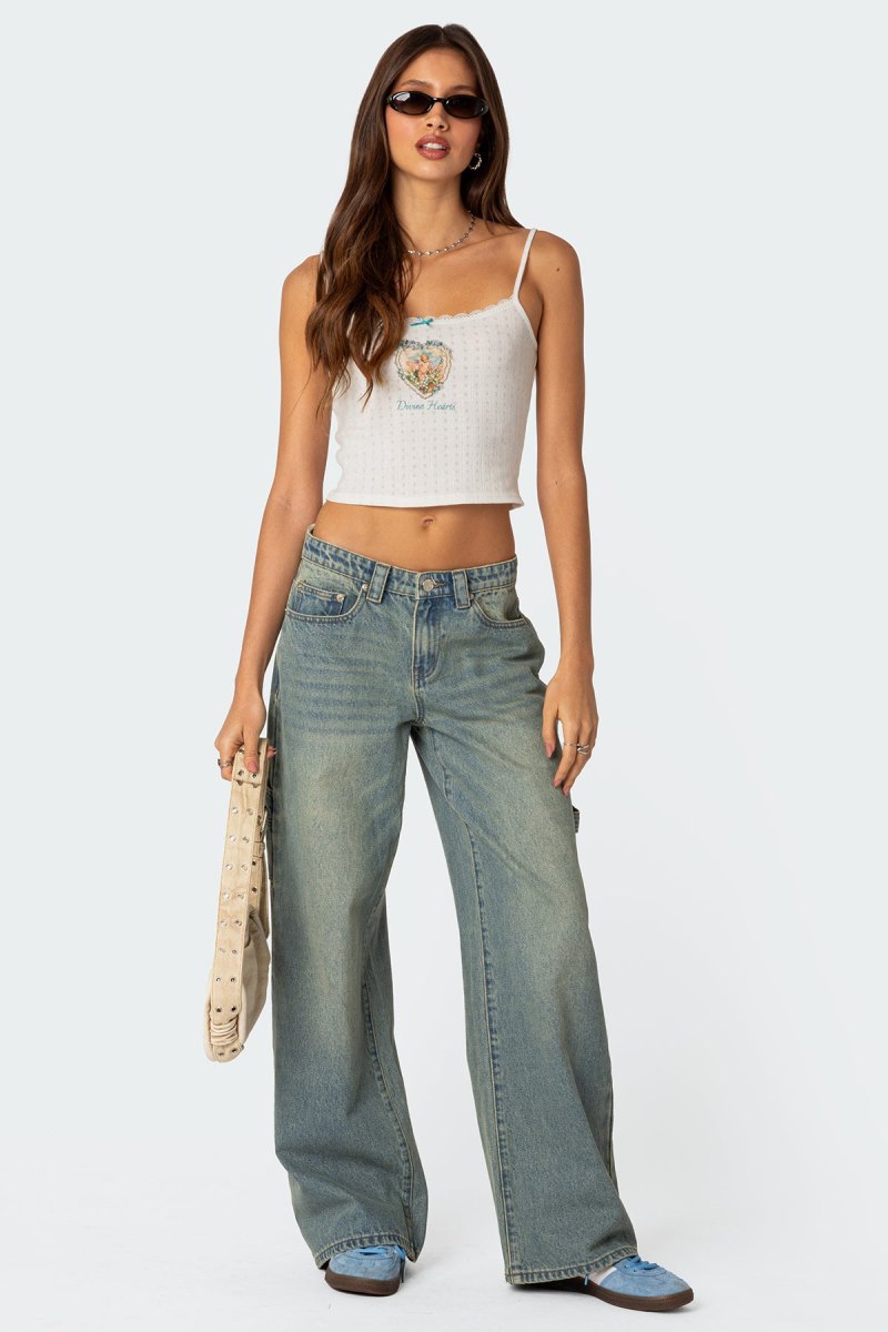 Edikted Carpenter Low Rise Jeans Blue Washed | USA SJ670817H4