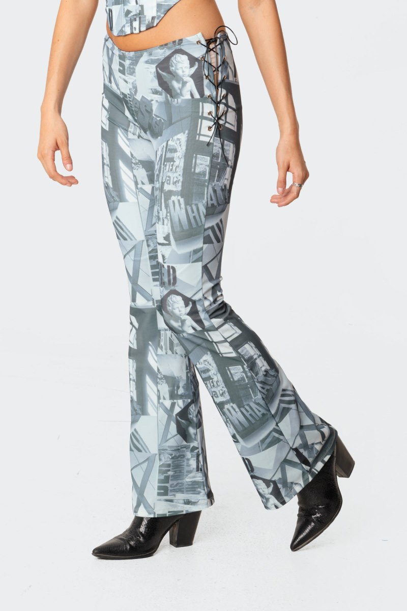 Edikted Casper Laced Flared Pants Mix | USA LD589338H5