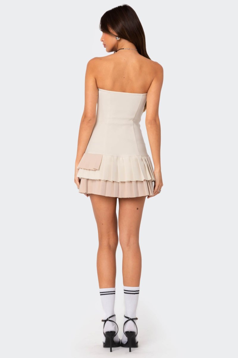 Edikted Cassia Pleated Mini Dress Cream | USA CK015371X3