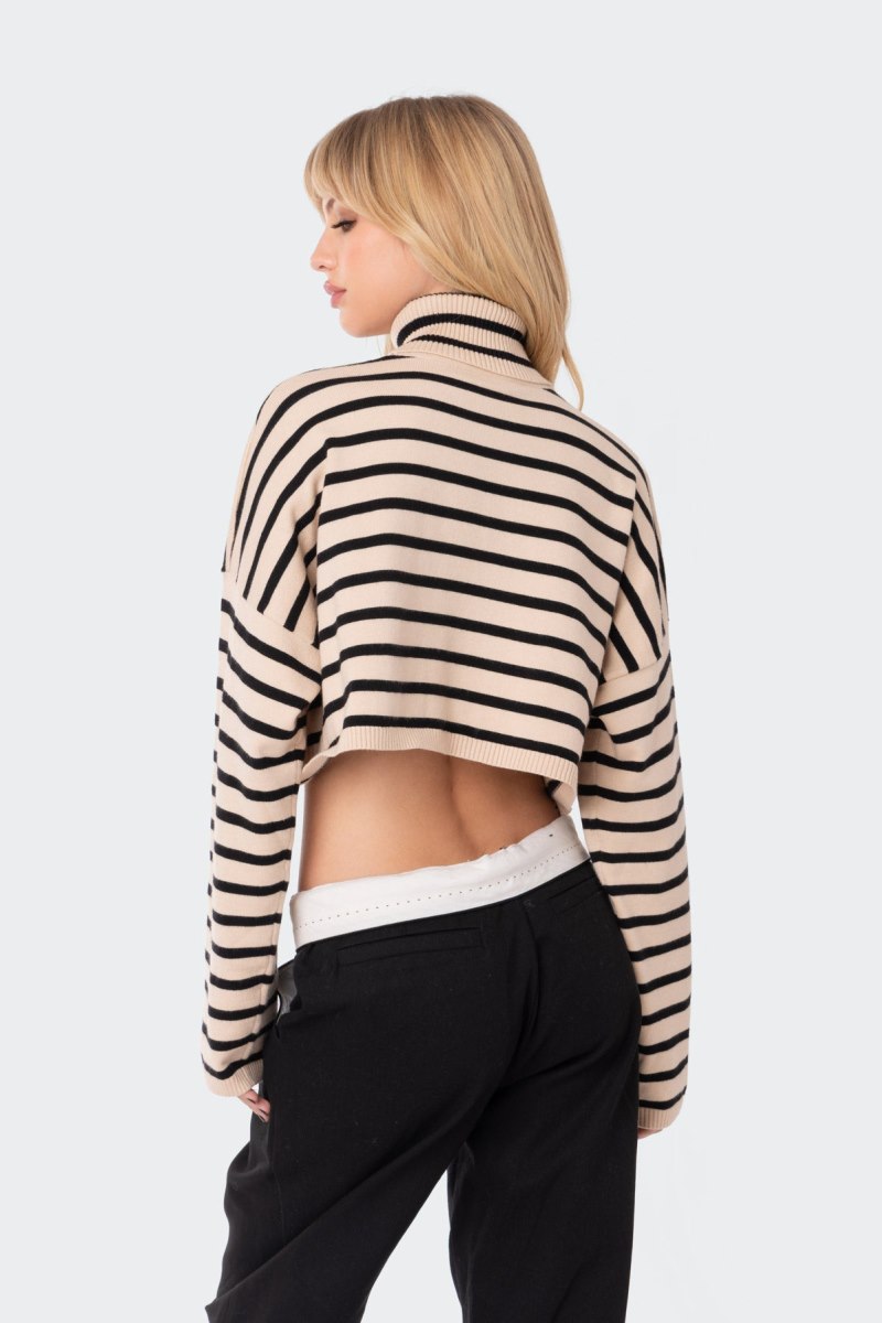 Edikted Cassidy Turtle Neck Sweater Crop Tops Beige | USA EB412641J1
