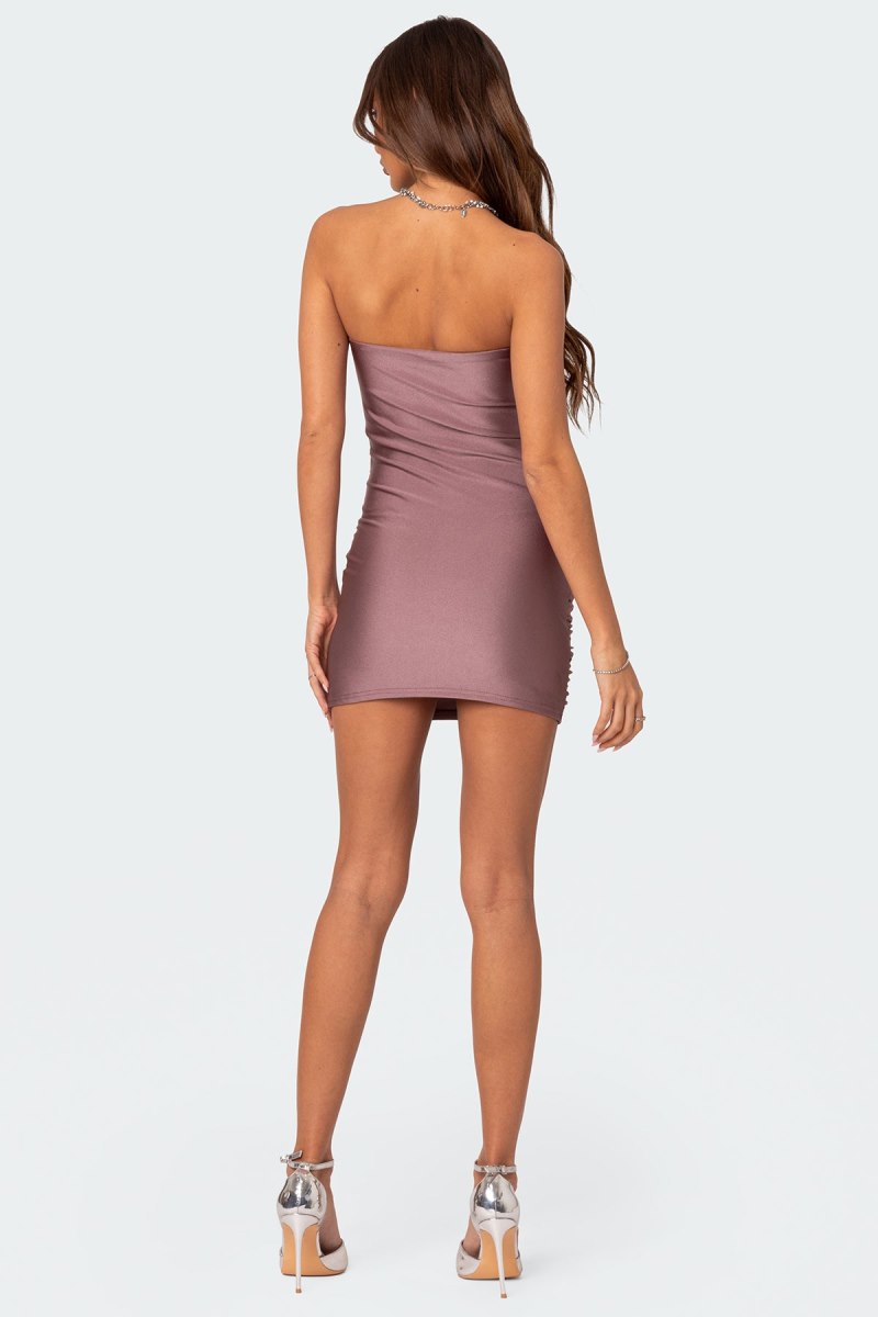 Edikted Cece Shiny Gathered Mini Dress Mauve | USA QV279607I8
