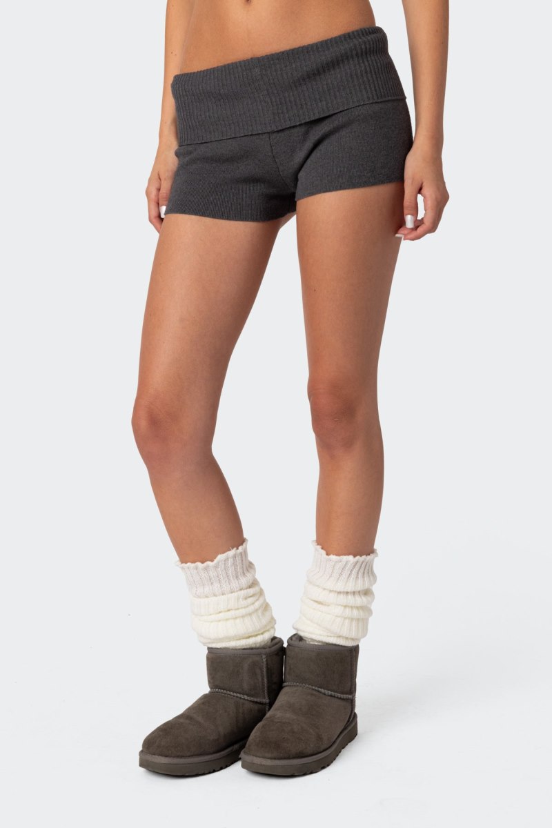 Edikted Cecelia Fold Over Knit Shorts Dark Gray | USA KE111541B4