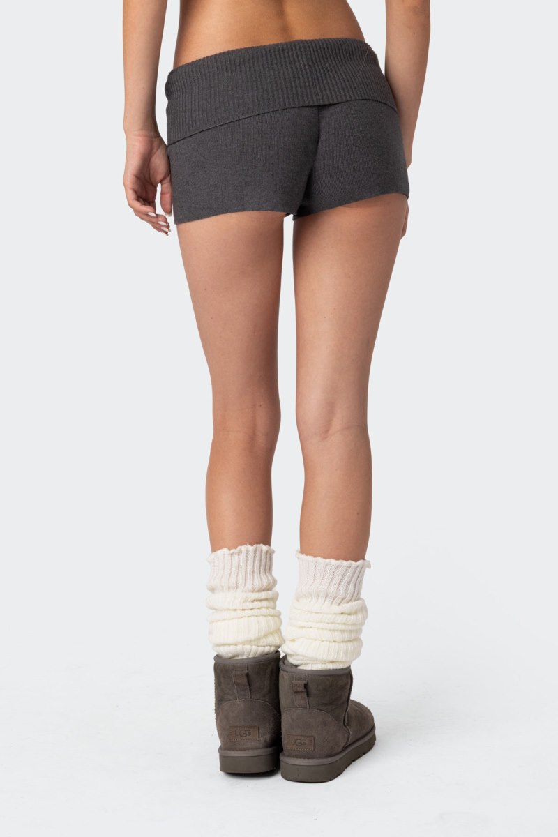 Edikted Cecelia Fold Over Knit Shorts Dark Gray | USA KE111541B4