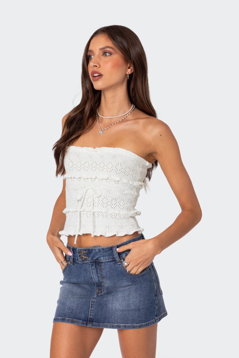 Edikted Cecily Strapless Knit Strapless Tops Cream | USA QH502030T2
