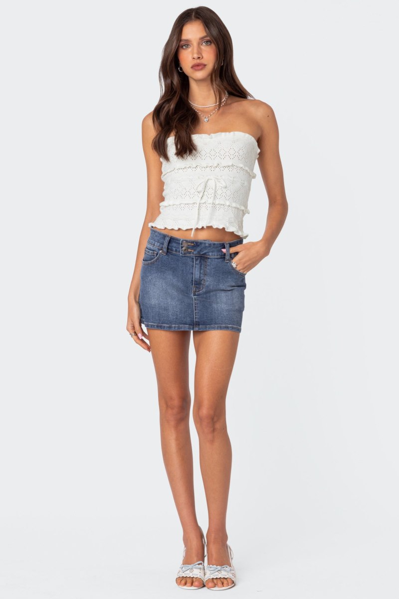 Edikted Cecily Strapless Knit Strapless Tops Cream | USA QH502030T2
