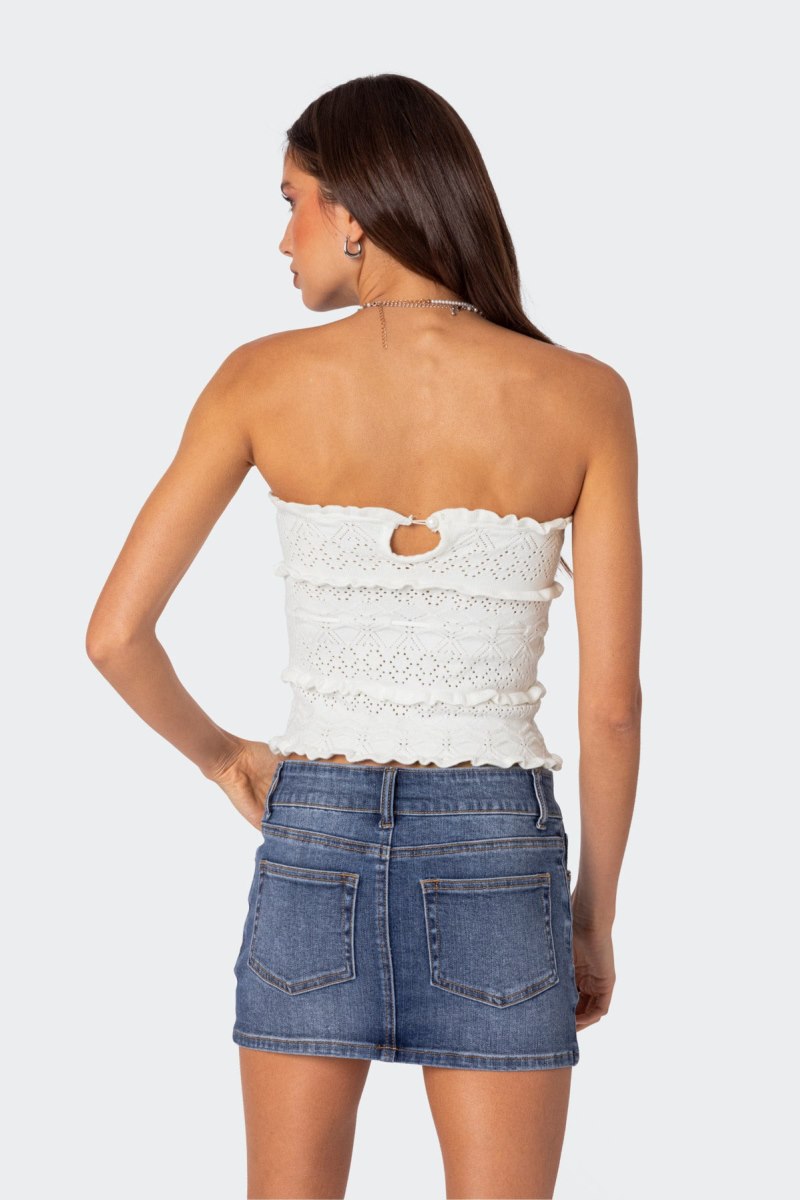 Edikted Cecily Strapless Knit Strapless Tops Cream | USA QH502030T2
