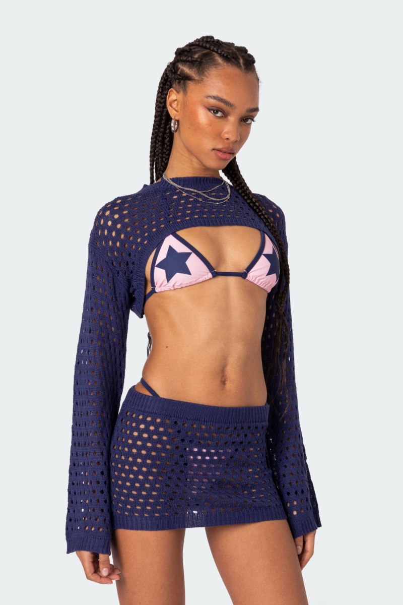 Edikted Celena Crochet Shrug Crop Tops Navy | USA JH150425J4