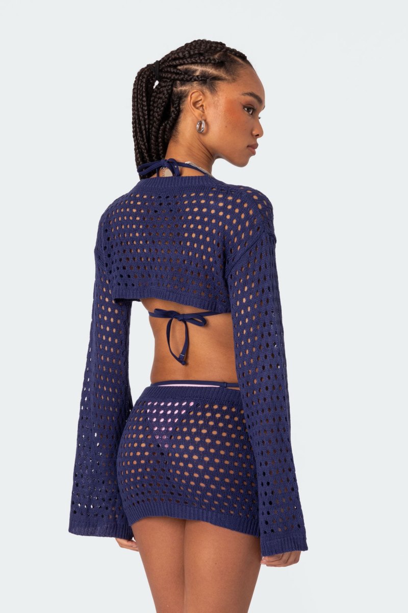 Edikted Celena Crochet Shrug Crop Tops Navy | USA JH150425J4
