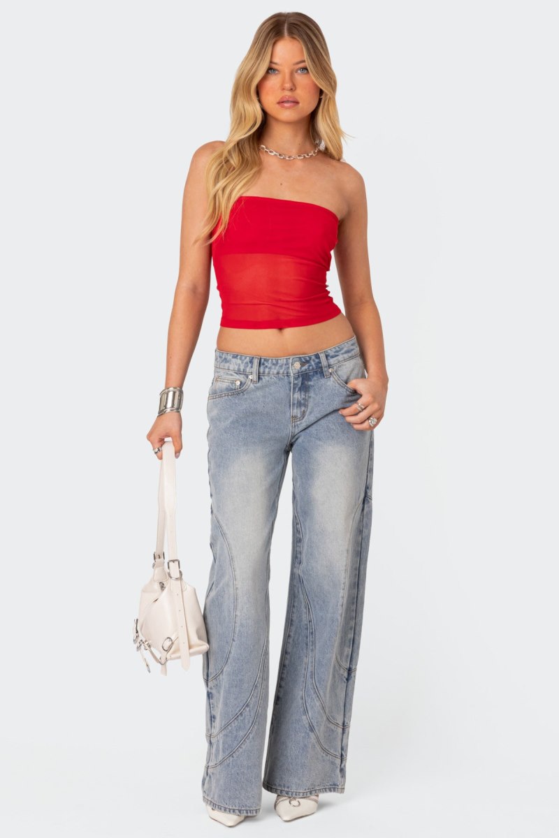 Edikted Celestia Sheer Mesh Tube Strapless Tops Black | USA RX728922U4