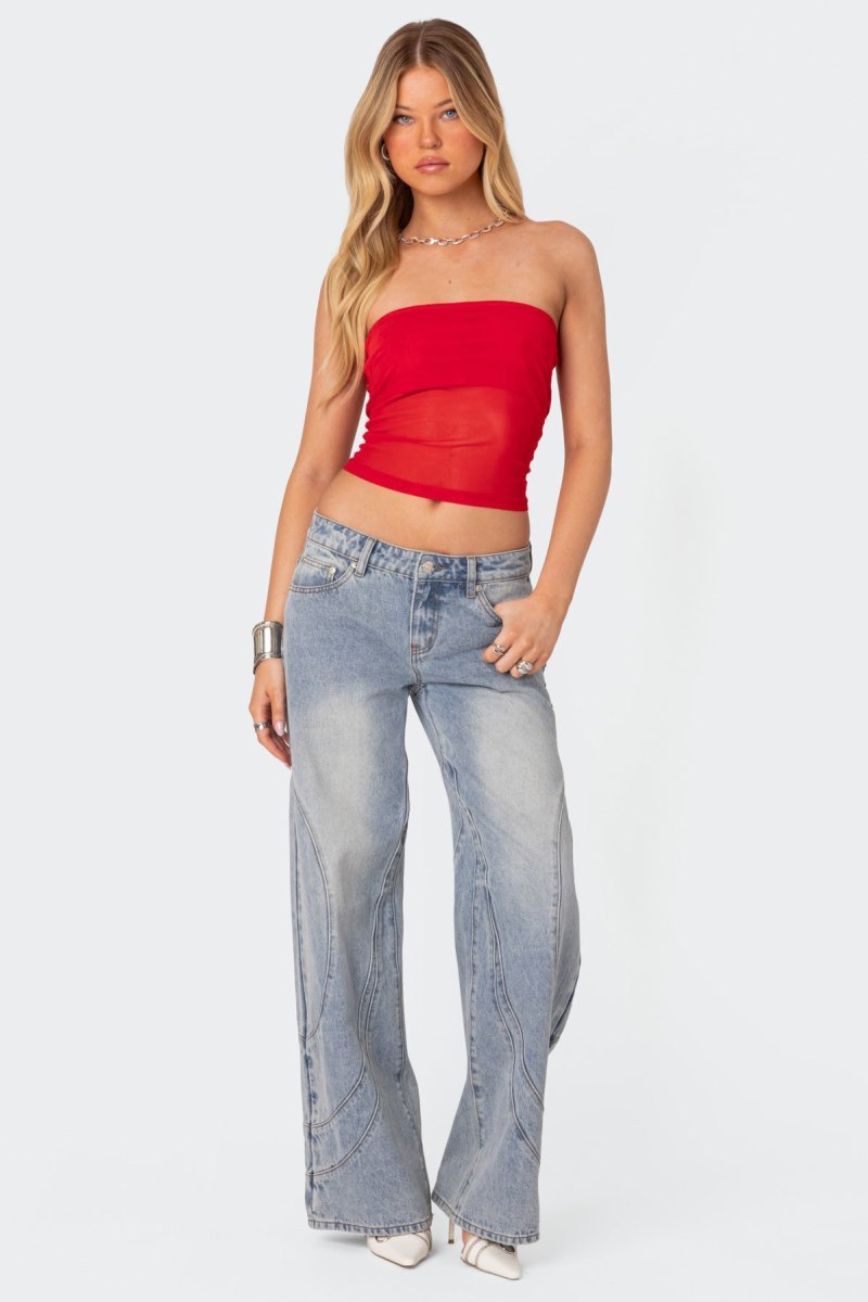 Edikted Celestia Sheer Mesh Tube Strapless Tops Black | USA RX728922U4
